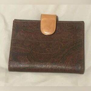 Etro Brown Paisley Leather Passport Cover Wallet with Tan Snap NWOT